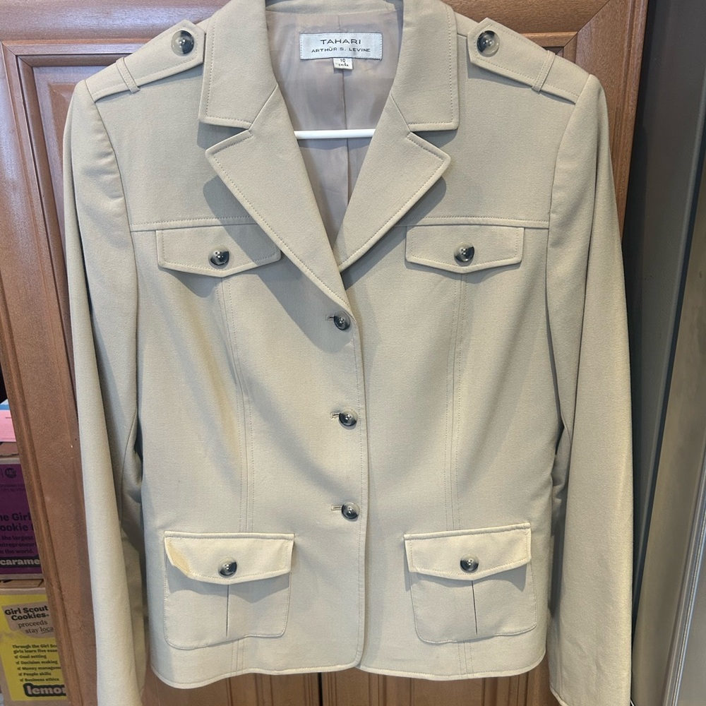 Tahari Arthur S Levine Khaki Blazer Jacket Size 10 Career Utility